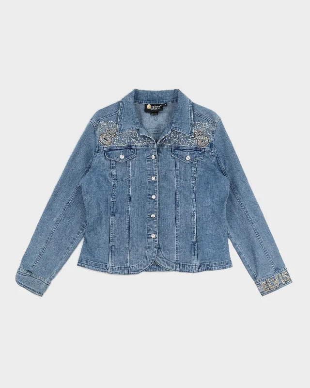 Y2K Bedazzled Denim Jacket - L Zippered Jacket Buttoned Jacket Snapped Jacket