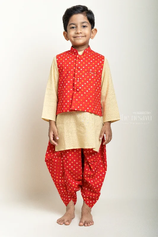Pleasing Sandal Cotton Kurta With Bandhani Printed Jacket And Dhoti For Boys Satin Jacket Silk Jacket Chiffon Jacket Pleasing Sandal Cotton Kurta With Bandhani Printed Jacket And Dhoti For Boys Satin Jacket Silk Jacket Chiffon Jacket