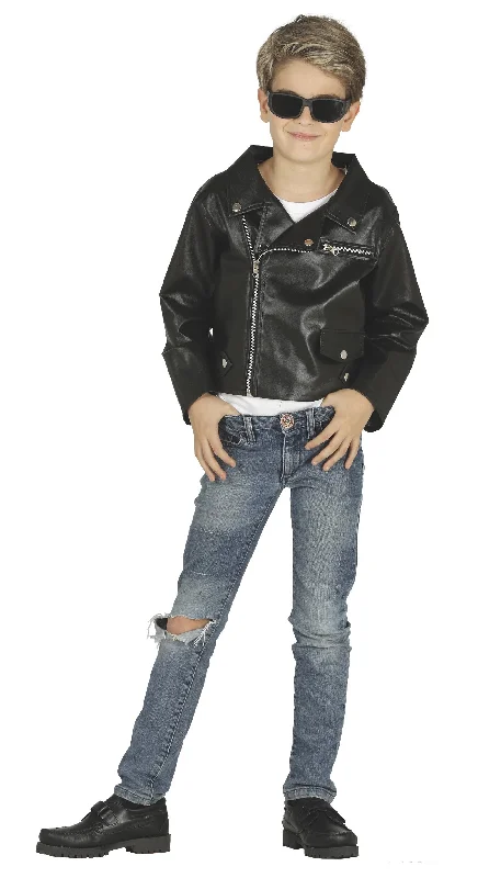 Child's Black 50s Rock 'N' Roll Jacket Bomber Jacket Anorak Windbreaker