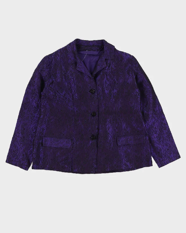 Purple And Black Patterned Blazer Jacket - M Faux Fur Jacket Real Fur Jacket Shearling Jacket