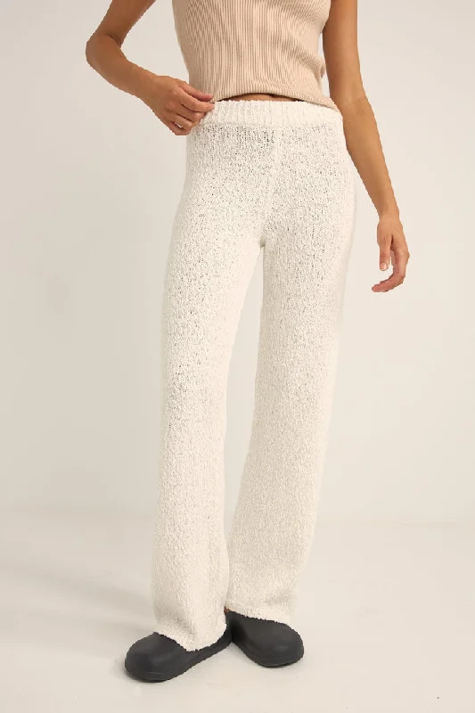 Rhythm Adele Knit Pant - WHITE Cozy Fitted Pants