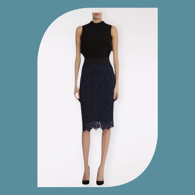 Coast Tullah Black & Navy Lace Top & Skirt Set UK 12 US 8 EU 40 low waist skirt