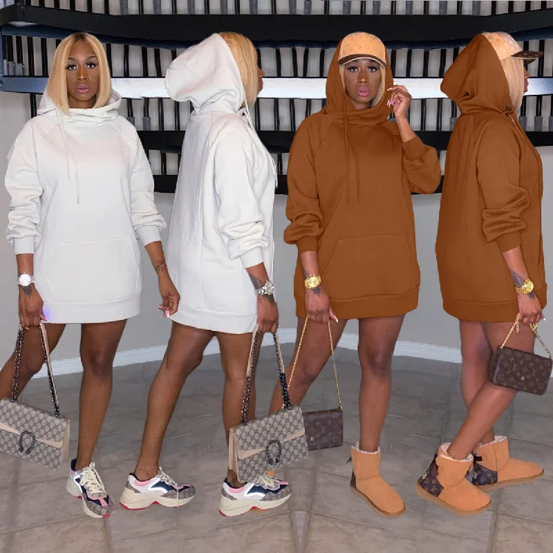Hooded plus fleece sweater dress（AY1656） Sweater Knitwear Pullover