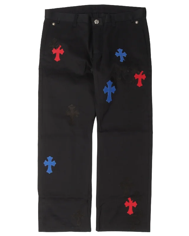Multicolor Cross Patch Chino Pants Formal Linen Trousers