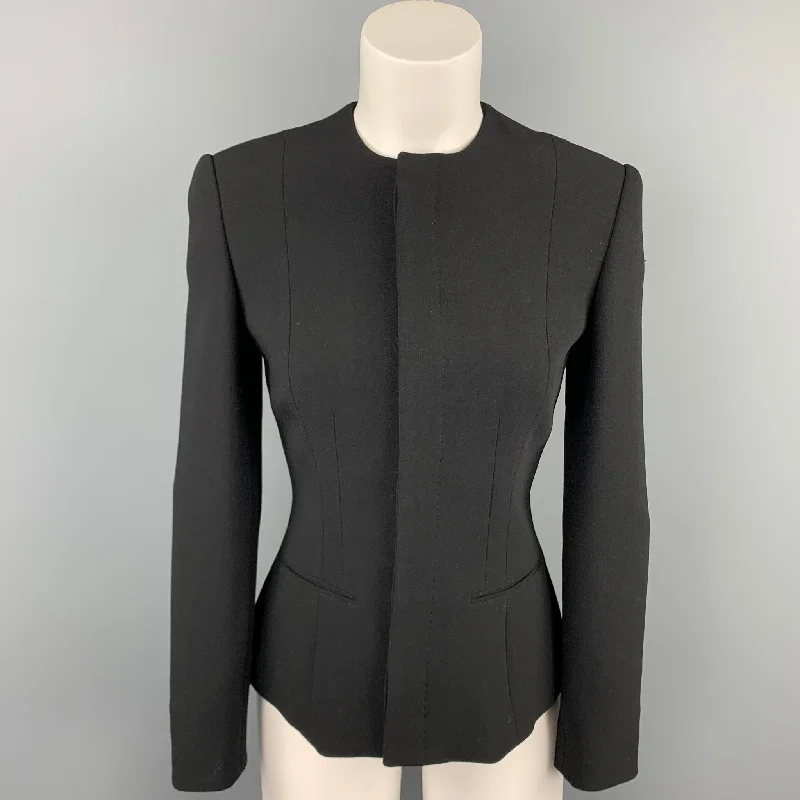 RALPH LAUREN Size 2 Black Wool Hidden Button Jacket Faux Fur Jacket Real Fur Jacket Shearling Jacket RALPH LAUREN Size 2 Black Wool Hidden Button Jacket Faux Fur Jacket Real Fur Jacket Shearling Jacket