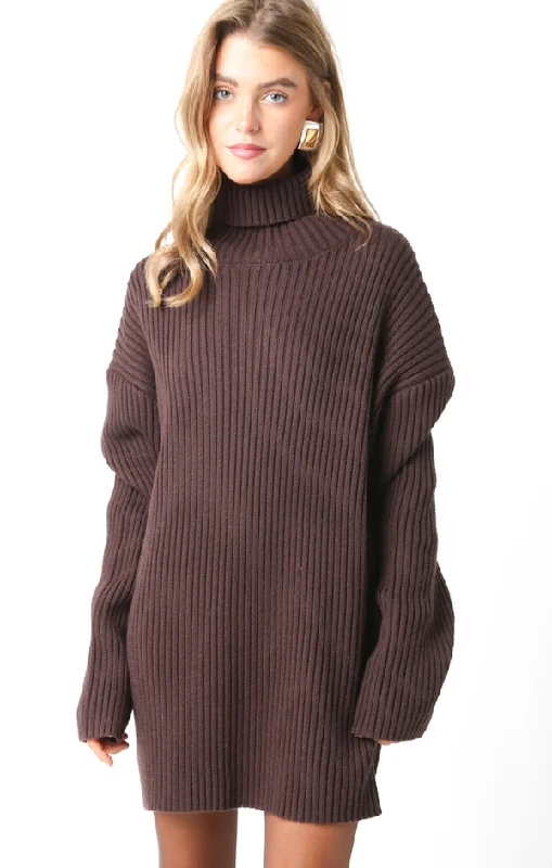 Coffee Bean Turtleneck Sweater Tunic Real Fur Shearling Chenille