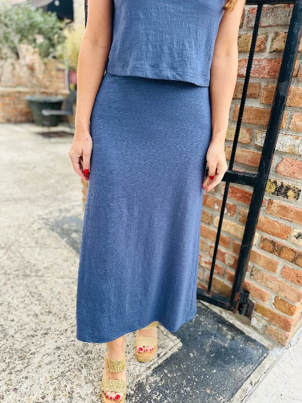 Z Supply Delavine Textured Midi Skirt- Blue lace skirt feminine