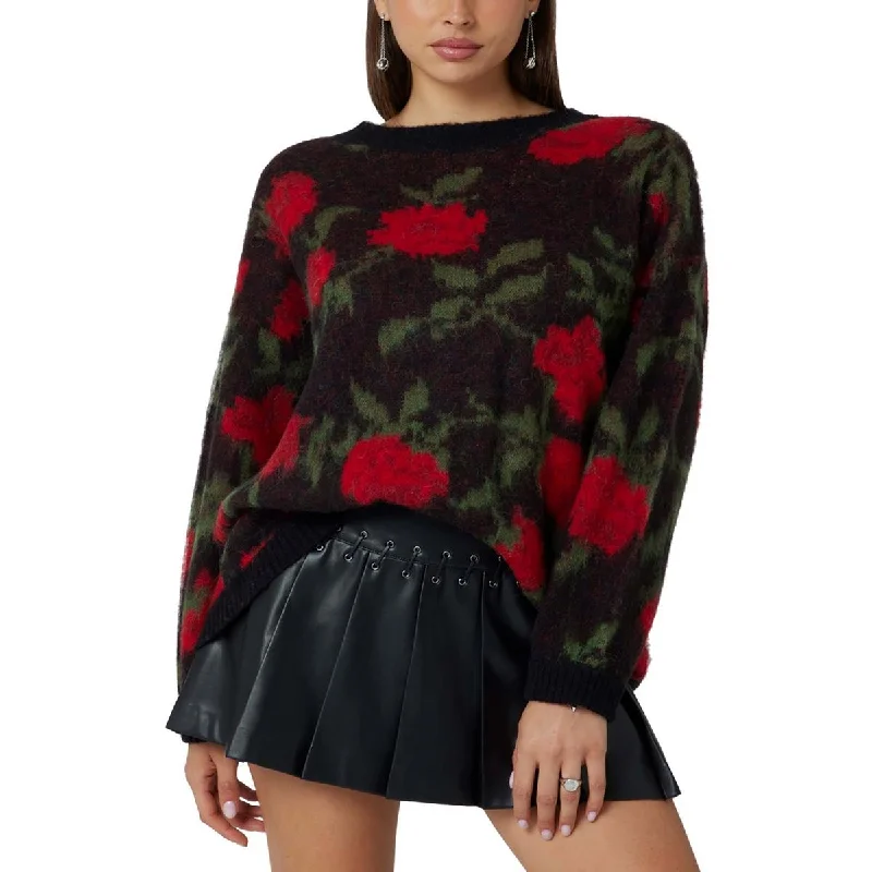 Guess Womens Graphic Wool Crewneck Sweater Solid Print Embellished