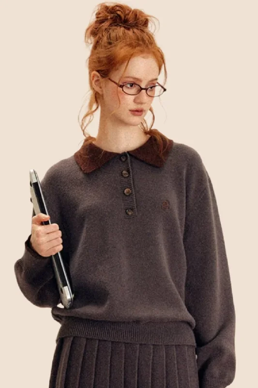 Collared Button Knit Sweater Skirt Set Up wool skirt thick
