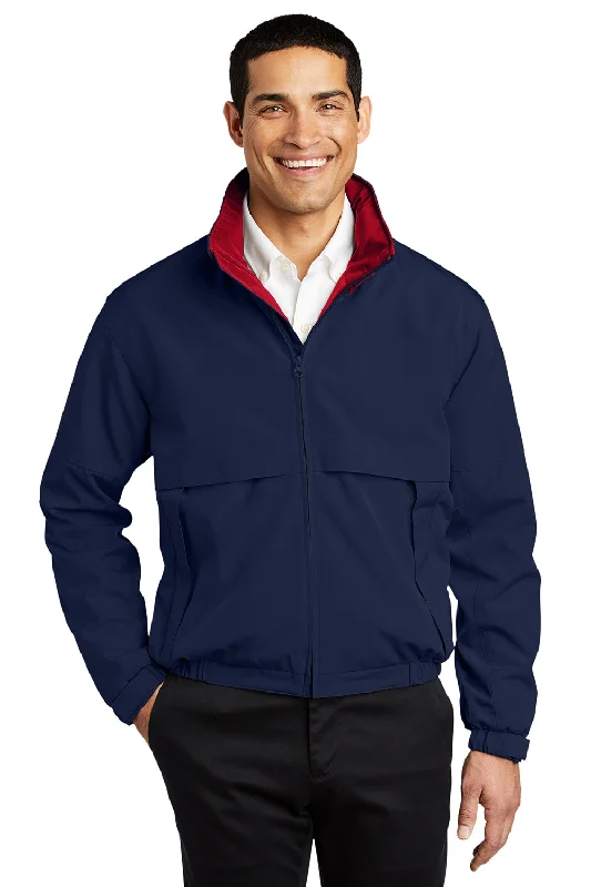 Port Authority Mens Legacy Wind & Water Resistant Full Zip Hooded Jacket - Dark Navy Blue/Red Knit Jacket Woven Jacket Fleece Jacket Port Authority Mens Legacy Wind & Water Resistant Full Zip Hooded Jacket - Dark Navy Blue/Red Knit Jacket Woven Jacket Fleece Jacket