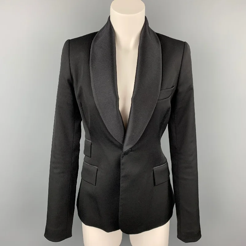 ALVIN VALLEY Size 2 Black Virgin Wool Blend Jacket Blazer Notch Collar Jacket Peter Pan Collar Jacket Cowl Neck Jacket ALVIN VALLEY Size 2 Black Virgin Wool Blend Jacket Blazer Notch Collar Jacket Peter Pan Collar Jacket Cowl Neck Jacket