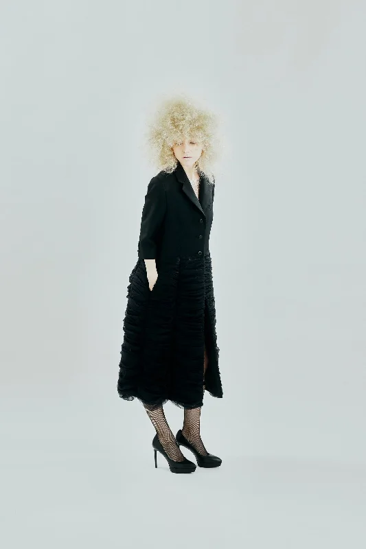 Shirring Jacket (3/4-length Sleeves) [Made to Order] Wool Fabric Cashmere Fabric Tweed Fabric
