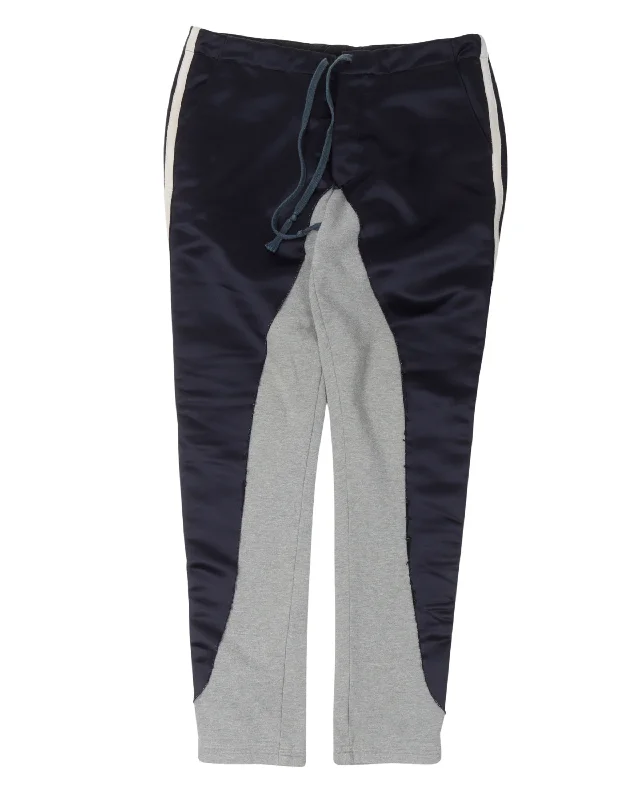 50/50 Navy Satin Terry Long Pant Relaxed High-Waist Trousers