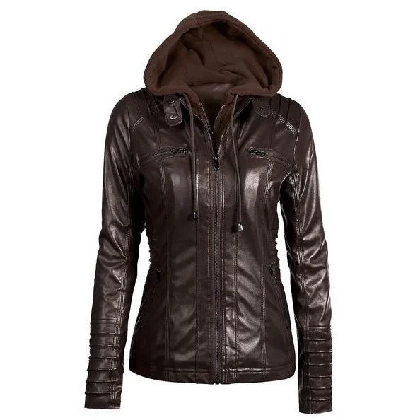 Womens Leather Button-Up Collar Jacket Knit Jacket Woven Jacket Fleece Jacket