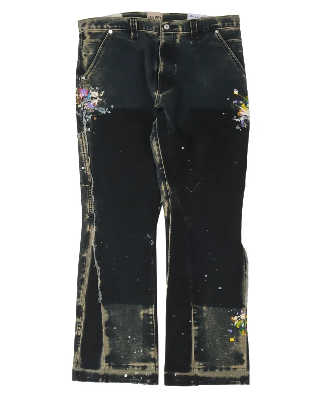 Paint Splatter Carpenter Flare Pants Elegant High-Waist Pants