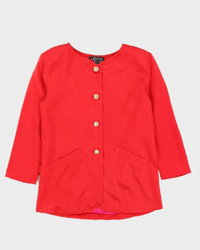 Red Silk Blazer Jacket - M Faux Fur Jacket Real Fur Jacket Shearling Jacket