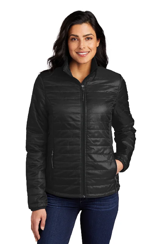 Port Authority Womens Water Resistant Packable Puffy Full Zip Jacket - Deep Black Rayon Fabric Velvet Fabric Corduroy Fabric