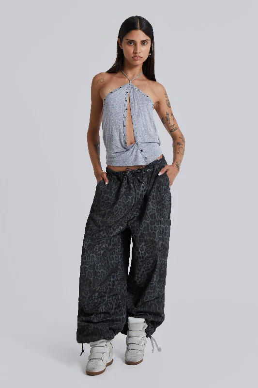 Charcoal Leopard Parachute Pants Fashionable Track Pants