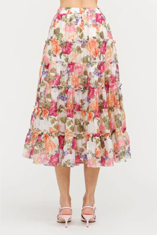 Eloise Tiered  Flow-y Floral Midi Skirt leather skirt sleek
