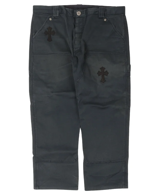 Grey Double Knee Pants Relaxed Fit Trousers