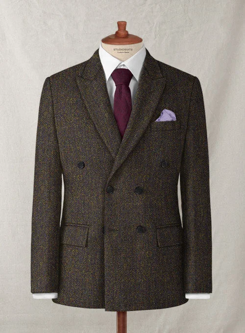 Harris Tweed Melange Brown Jacket Front Pockets Side Pockets Patch Pockets