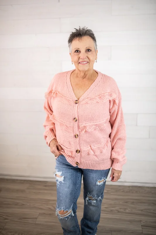 Hayden Los Angeles Button Up Sweater-Pink Cotton Fabric Linen Fabric Terry Fabric