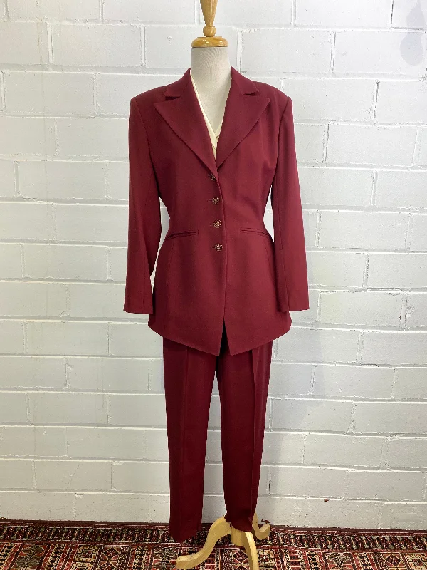 Vintage 1980s Sophie Sitbon Burgundy Wool Pant Suit, Tapered Leg, W29" Soft Sweatpants Style