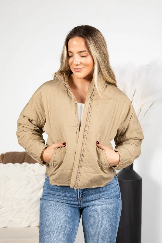 Taupe Packable Solid Zip-Up Jacket Print Jacket Jacquard Jacket Embroidered Jacket