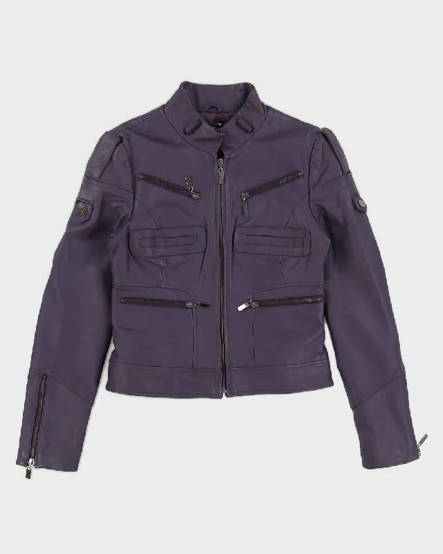 Y2K 00s Bebe Purple Leather Moto Jacket - S Knit Jacket Woven Jacket Fleece Jacket