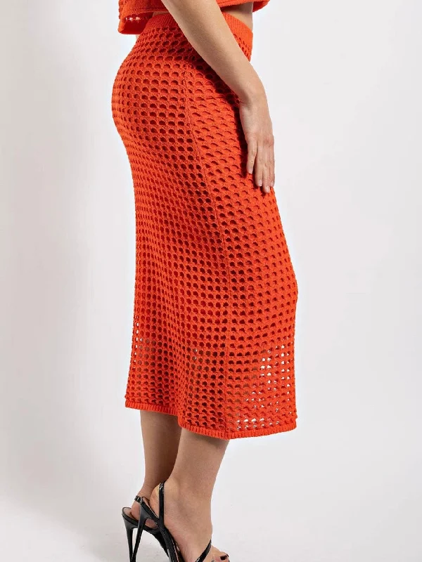 Orange Weave Knit Midi Skirt | Part of Set boho skirt vibe