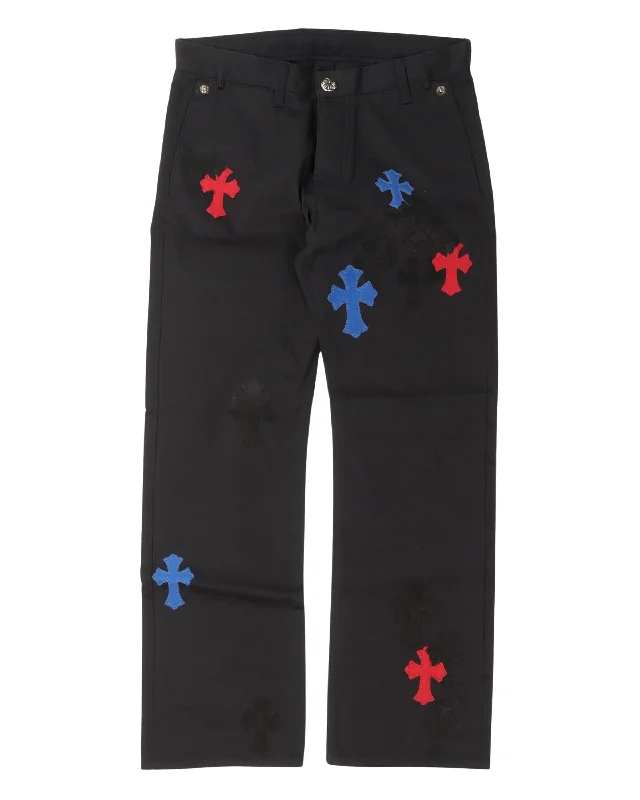 Multicolor Cross Patch Chino Pants Sleek Black Pants