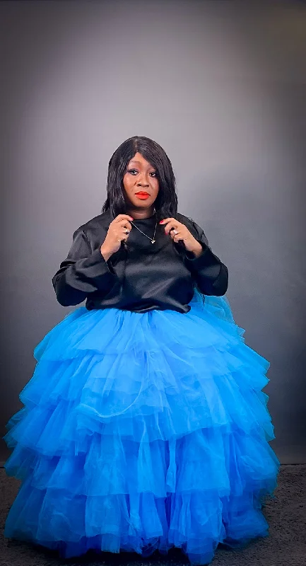 Tulle Skirt Tiered Blue midi skirt versatile