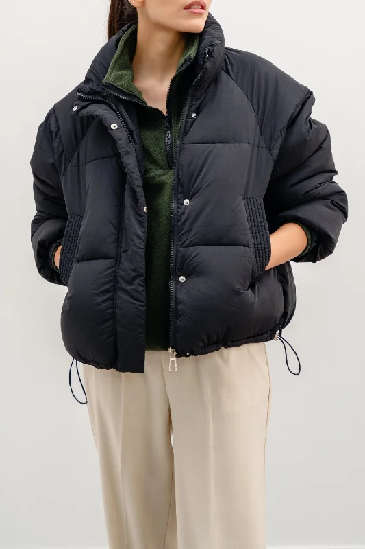 SHORT PUFFER JACKET Chenille Fabric Brocade Fabric Lace Fabric