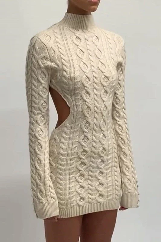 SEXY KNITTED BACKLESS SWEATER MINI DRESS Spandex Rayon Corduroy