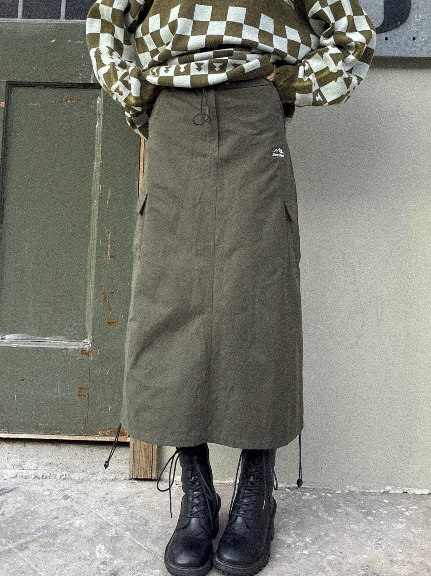 Drawstring High-Waist Skirt chiffon skirt lightweight