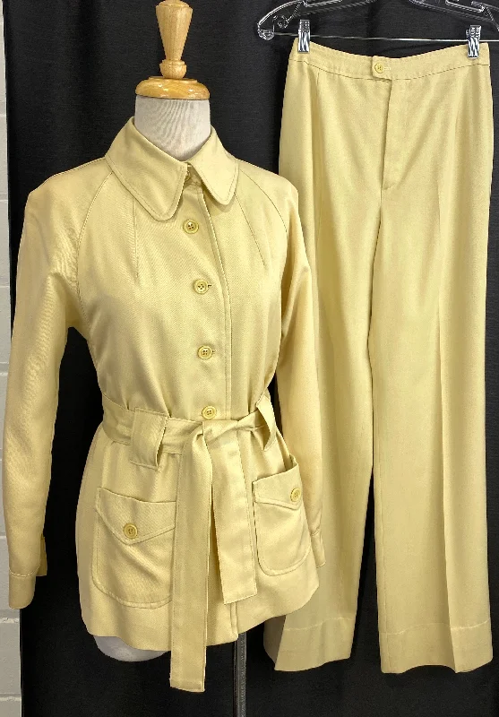 Vintage 1970s Cream 2-Piece Safari Jacket & Pants Set, XS Elegant Palazzo Trousers