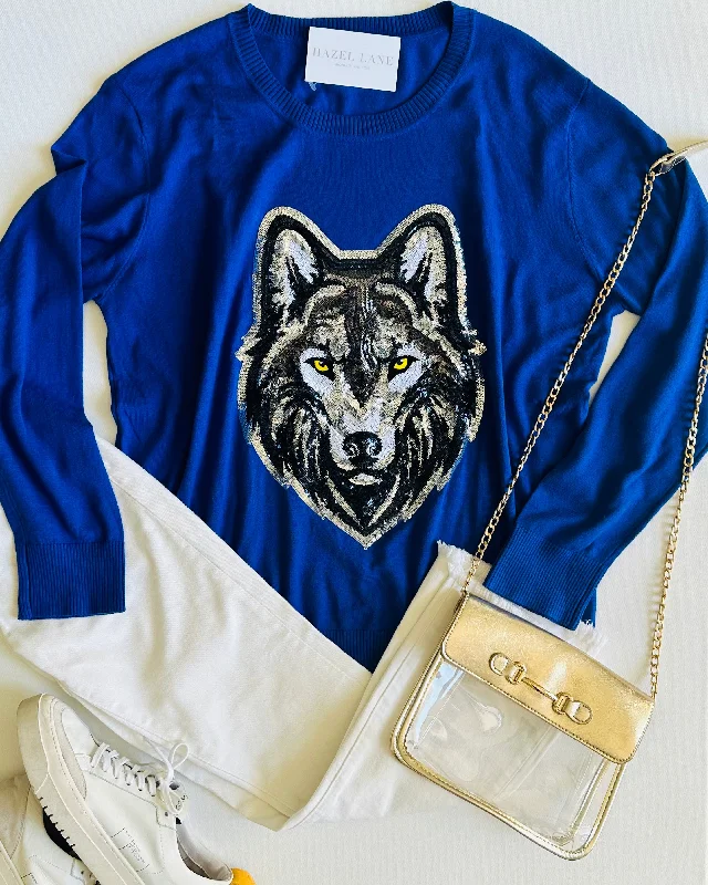 Wolf Head Sweater- Blue Machine Wash Dry Clean Hand Wash