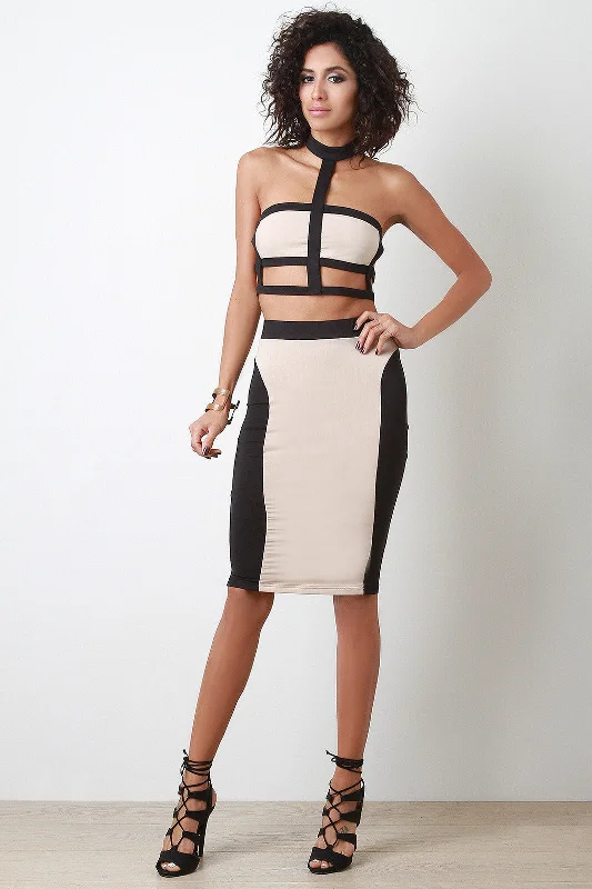 Two-Tone Pencil Cut Midi Skirt casual skirt length
