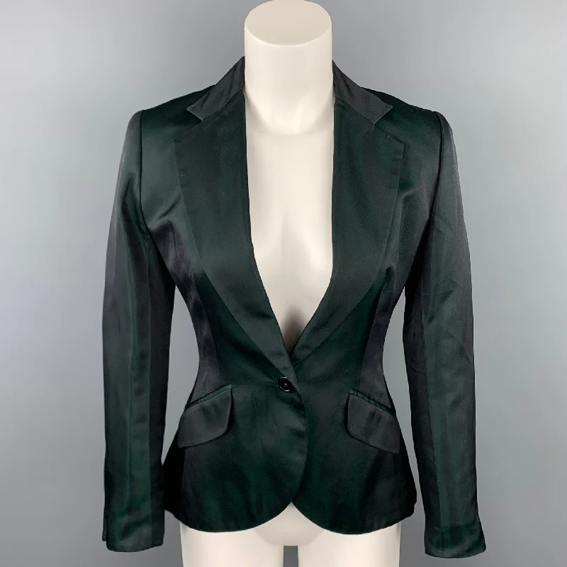 RALPH LAUREN Black Label Size 4 Dark Green & Black Silk / Acetate Jacket Blazer Denim Fabric Leather Fabric Suede Fabric RALPH LAUREN Black Label Size 4 Dark Green & Black Silk / Acetate Jacket Blazer Denim Fabric Leather Fabric Suede Fabric