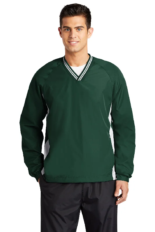 Sport-Tek Mens Water Resistant V-Neck Jacket - Forest Green/White - Closeout Notch Collar Peter Pan Collar Cowl Neck Sport-Tek Mens Water Resistant V-Neck Jacket - Forest Green/White - Closeout Notch Collar Peter Pan Collar Cowl Neck