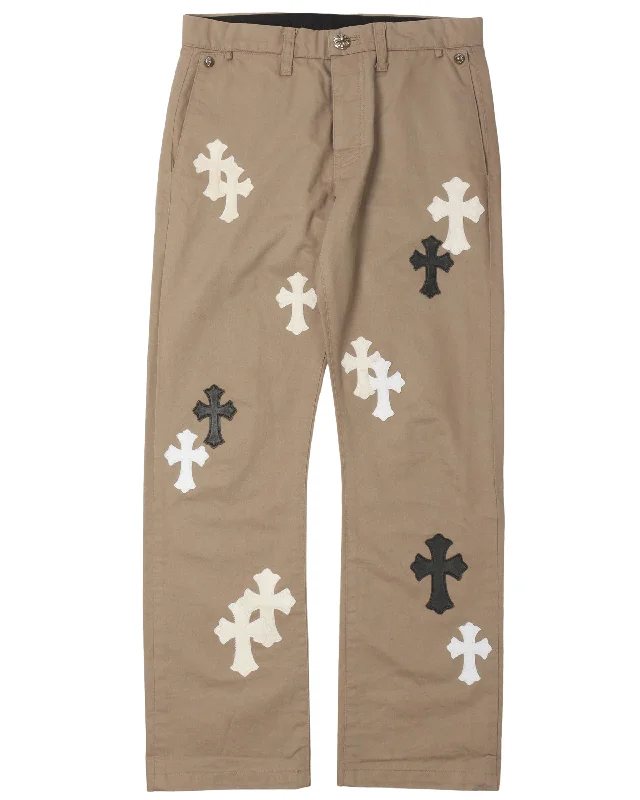 Chino Leather Cross Patch Pants High-Waist Jeans