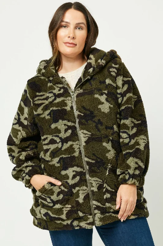 Soft Fleece Hooded Camo Jacket Elasticated Jacket Padded Jacket Insulated Jacket