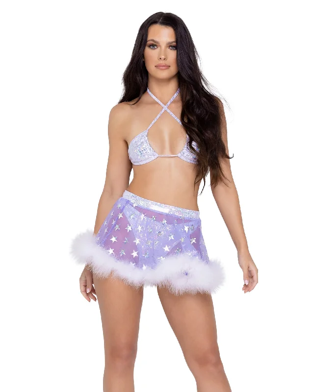 Sheer Stars Skirt with Marabou Trim boho skirt vibe