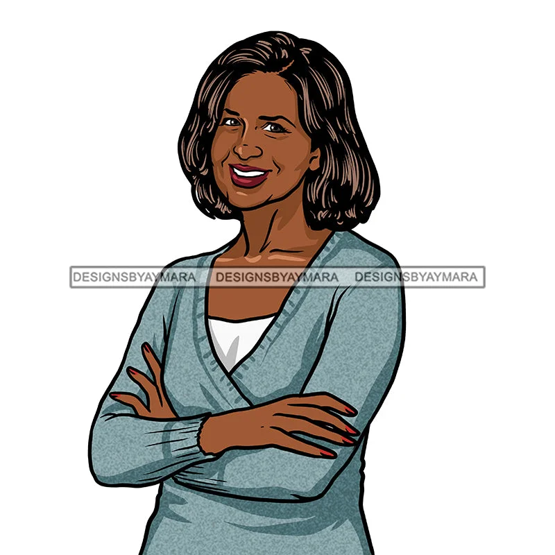 Black Woman Senior Citizen Granny Grandma Gray Hair Blue Sweater Arms Crossed Skillz JPG PNG  Clipart Cricut Silhouette Cut Cutting Mesh Blend Leather Blend Suede Blend