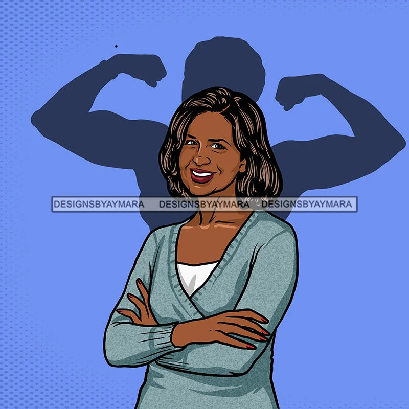 Black Woman Senior Citizen Granny Grandma Gray Hair Blue Sweater Arms Crossed Strong Shadow Skillz JPG PNG  Clipart Cricut Silhouette Cut Cutting Terry Blend Velvet Blend Canvas Blend
