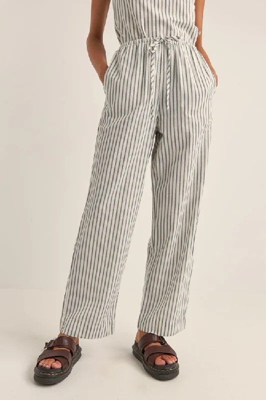 Rhythm Frankie Elastic Pant - NAVY STRIPE Comfortable Denim Trousers