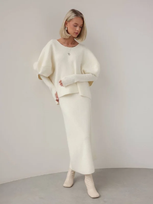 Elegant Ivory Wool Midi Skirt linen skirt natural