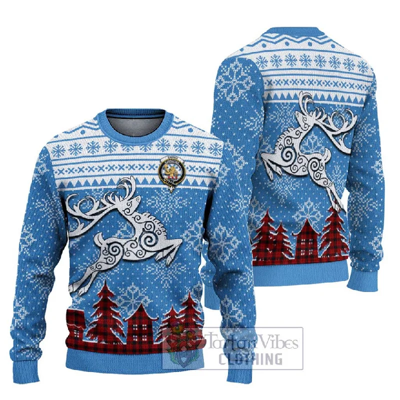 Ewing Clan Christmas Ugly Sweater Celtic Reindeer Style Real Fur Shearling Chenille