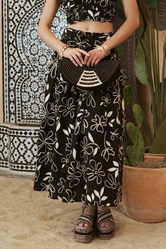 FLORAL SMOCKED WAIST POPLIN MIDI SKIRT cashmere skirt plush