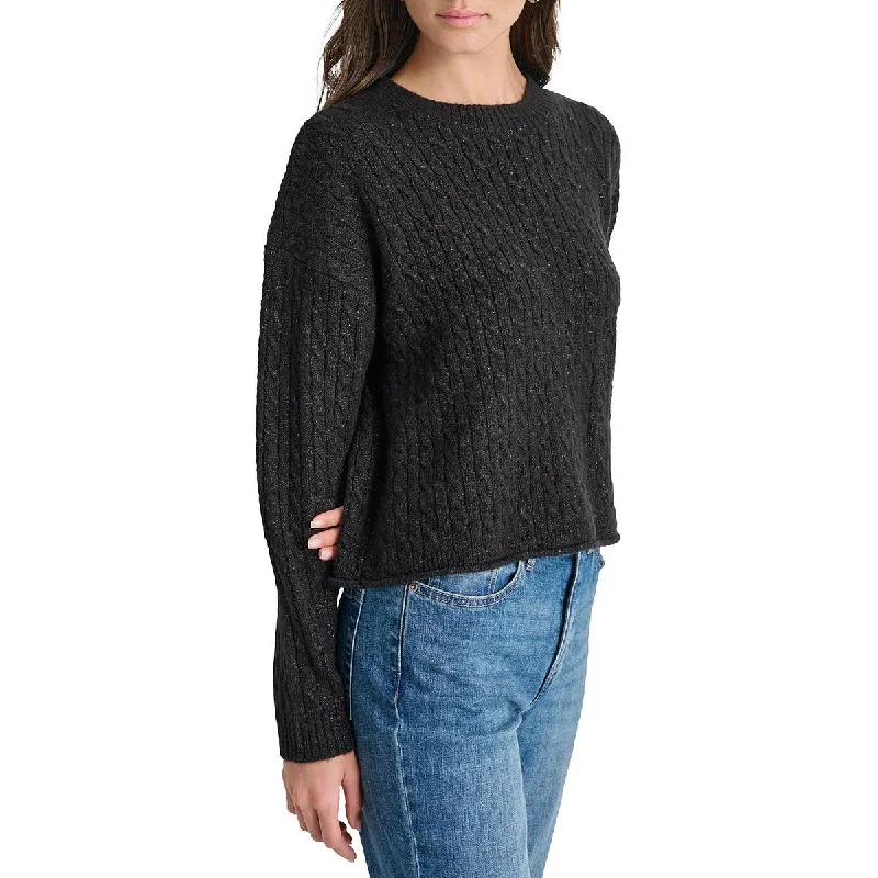 DKNY Jeans Womens Metallic Knit Crewneck Sweater Mesh Fabric Canvas Fabric Denim Fabric DKNY Jeans Womens Metallic Knit Crewneck Sweater Mesh Fabric Canvas Fabric Denim Fabric